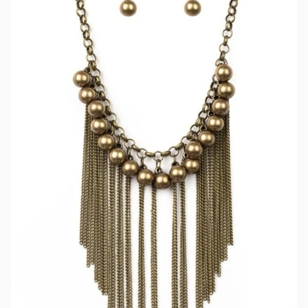 Paparazzi Brass Fringe Necklace Set Powerhouse Prowl Fashion Jewelry